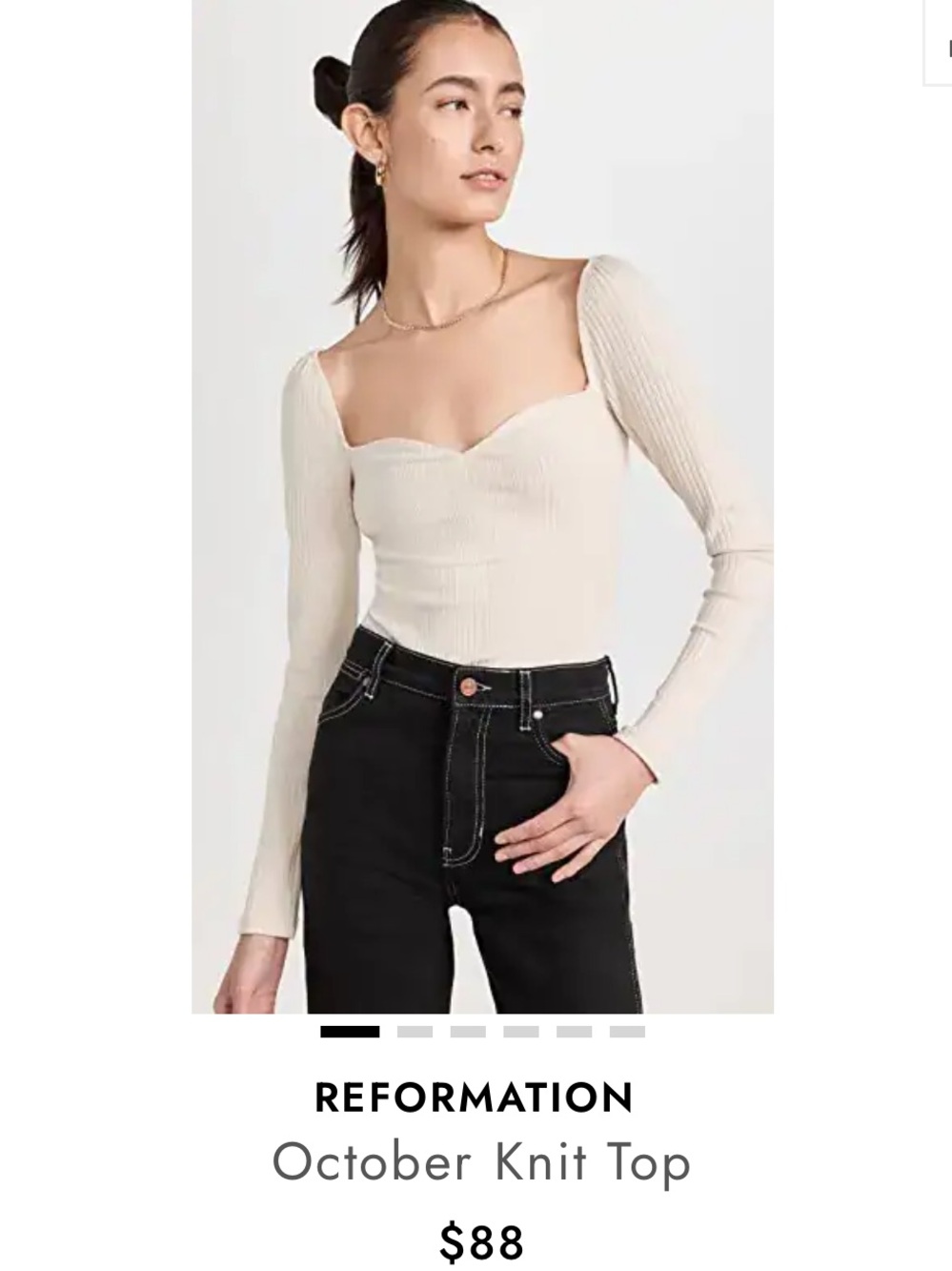 Reformation October Knit Long Sleeve Top in Bone Size M